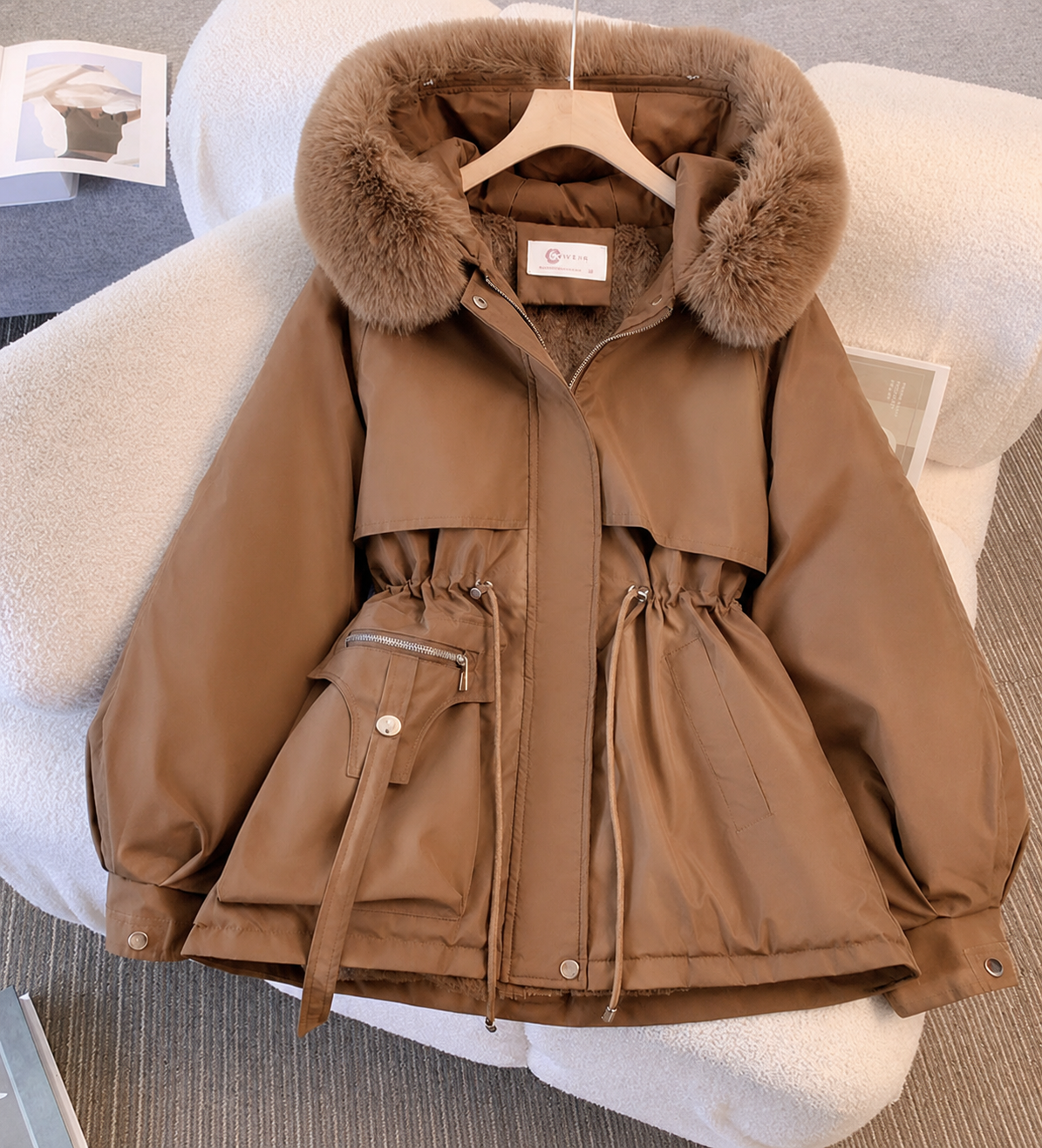 Women's Winter Coat with Faux Fur Hood Trim