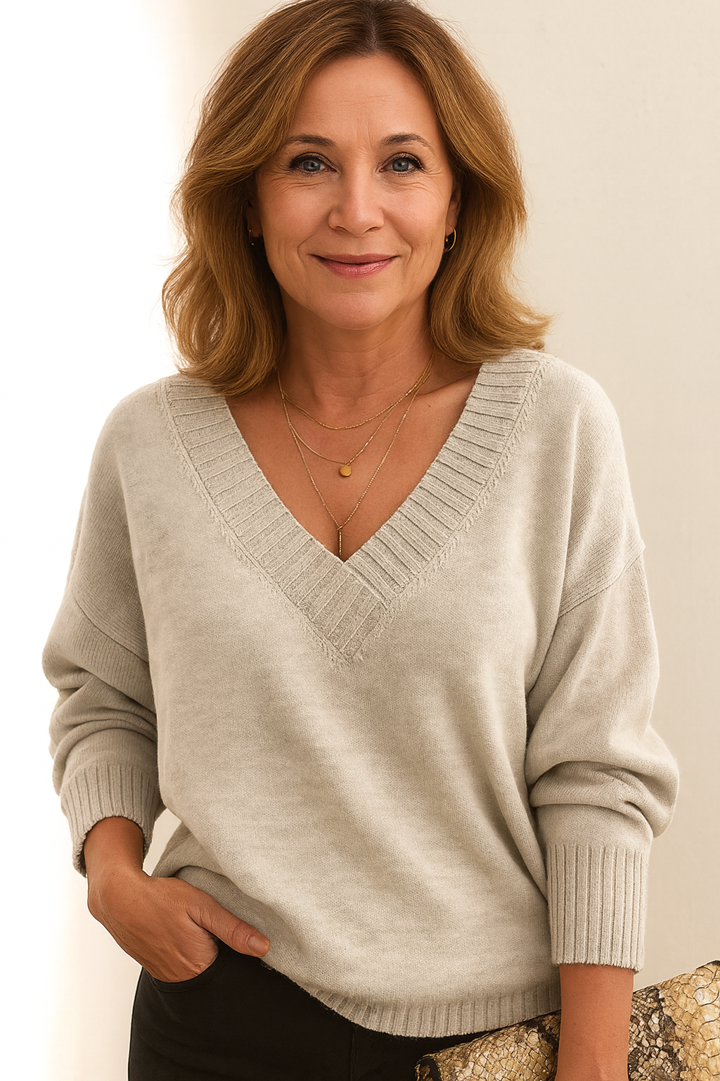 Women's Deep V-Neck Soft Knit Sweater for Office