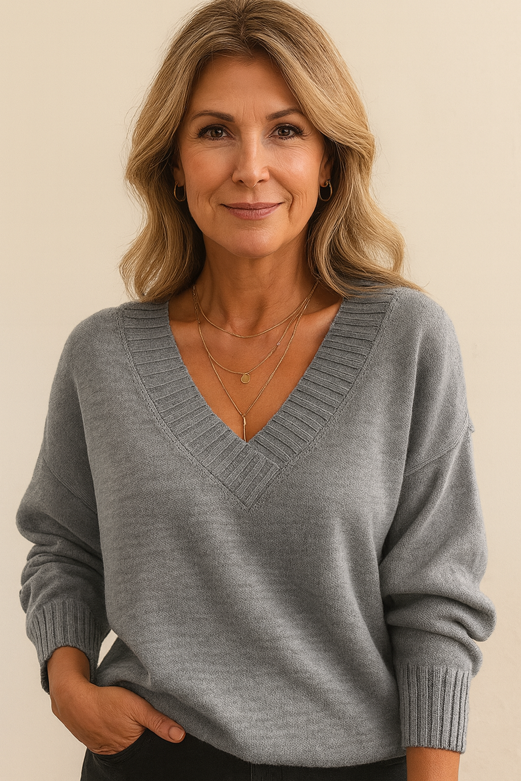 Women's Deep V-Neck Soft Knit Sweater for Office
