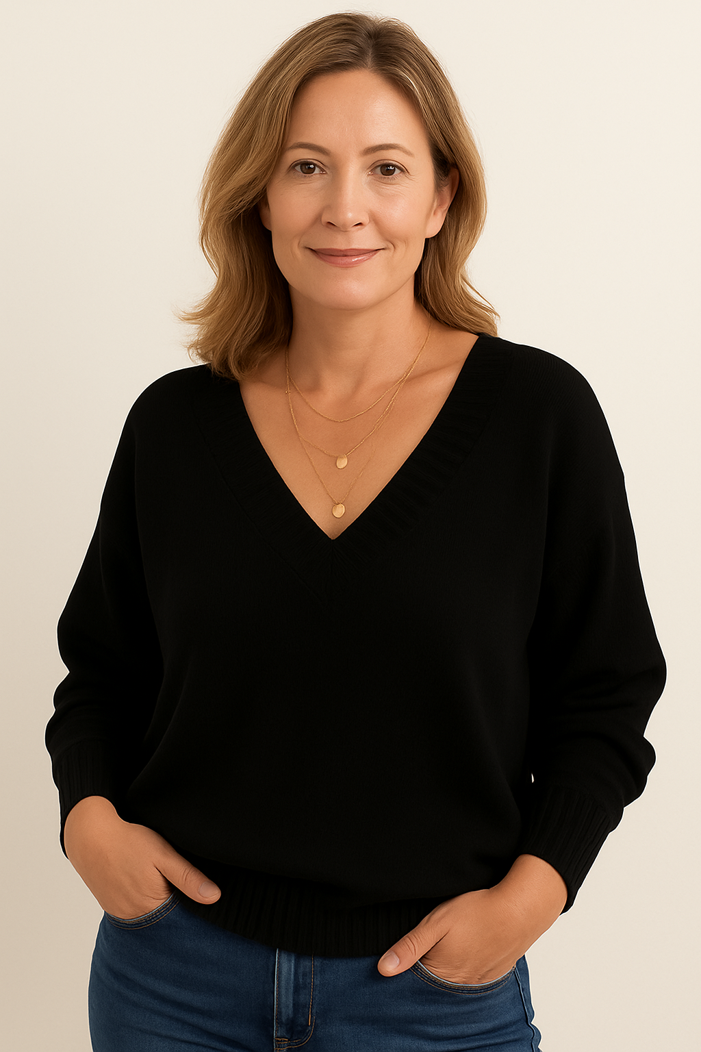 Women's Deep V-Neck Soft Knit Sweater for Office