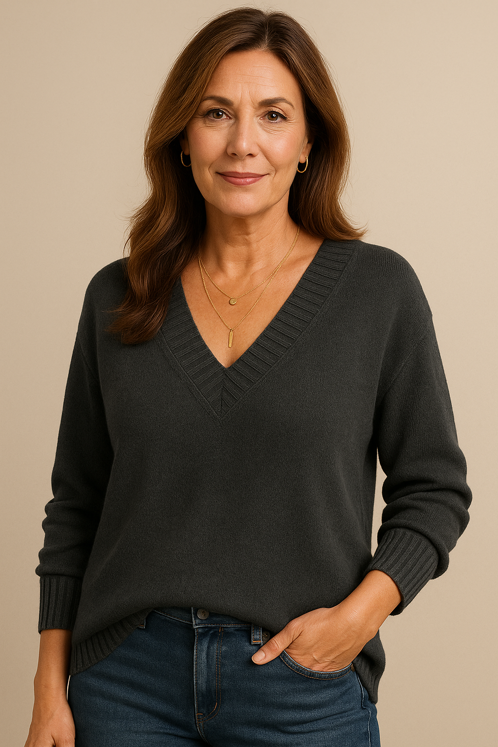 Women's Deep V-Neck Soft Knit Sweater for Office