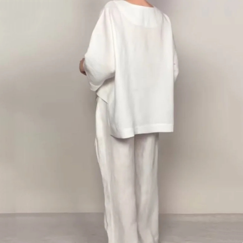 Women's Layered V-Neck Top Flowing Wide Leg Pants Set