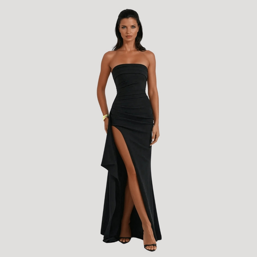 Women's Ruched Bandeau Strapless Formal Maxi Dress