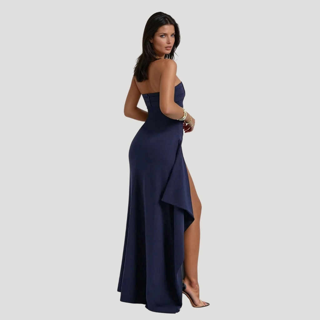Women's Ruched Bandeau Strapless Formal Maxi Dress