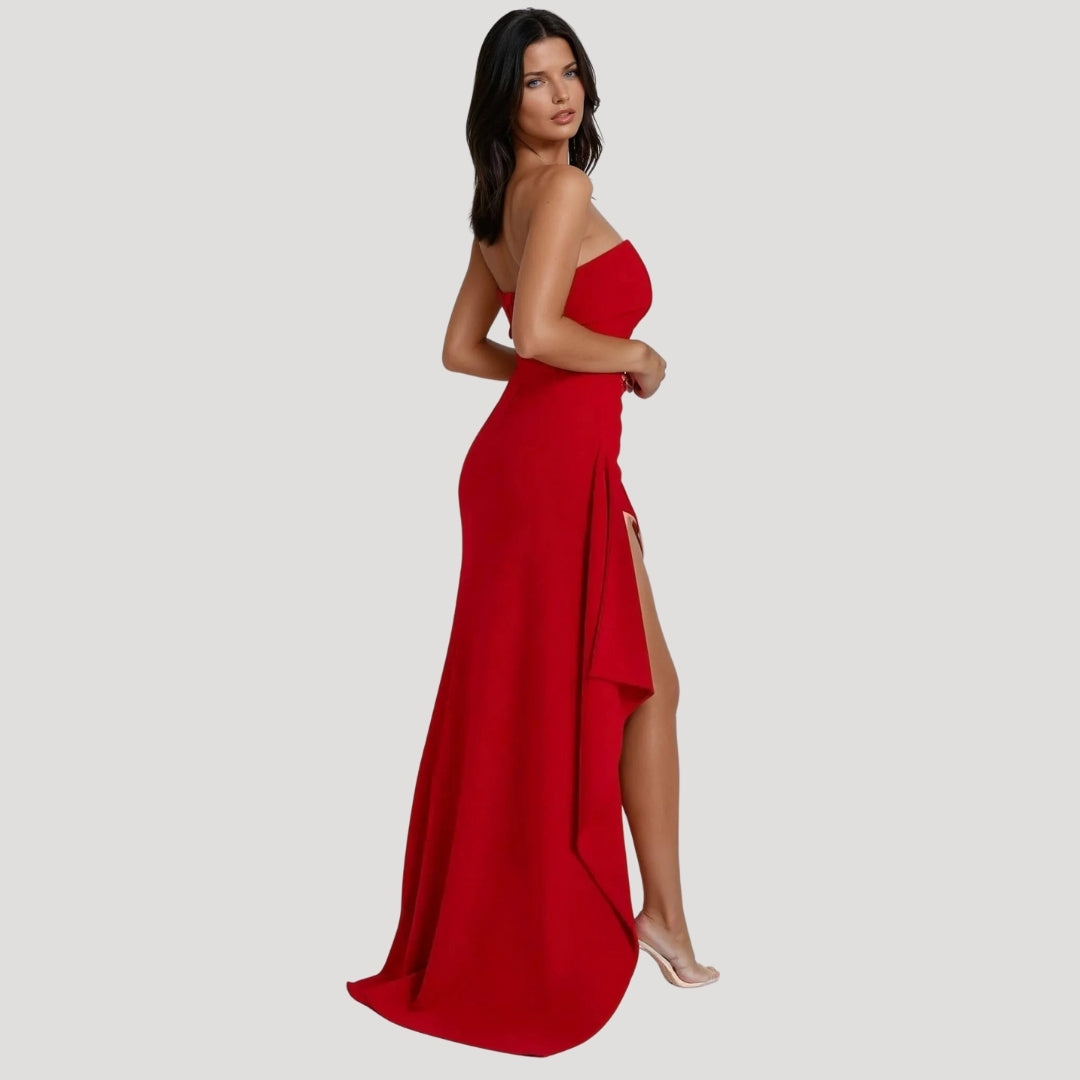 Women's Ruched Bandeau Strapless Formal Maxi Dress