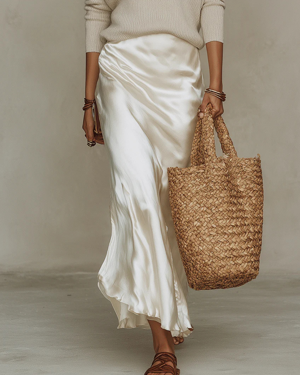 Women's Two-Piece Satin Midi Dress with Knit Sweater