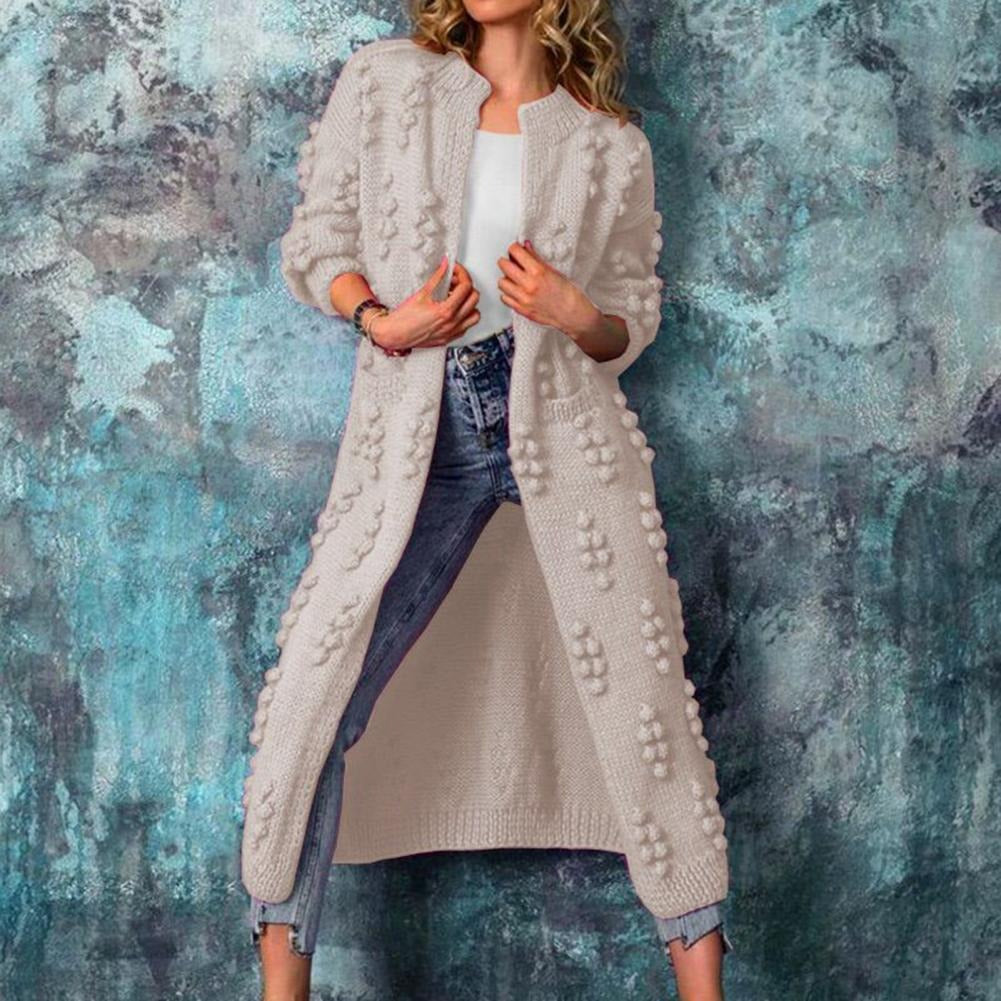 Women's Below-Knee Open-Front Textured Cotton-Blend Knit Cardigan