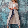 Women's Below-Knee Open-Front Textured Cotton-Blend Knit Cardigan