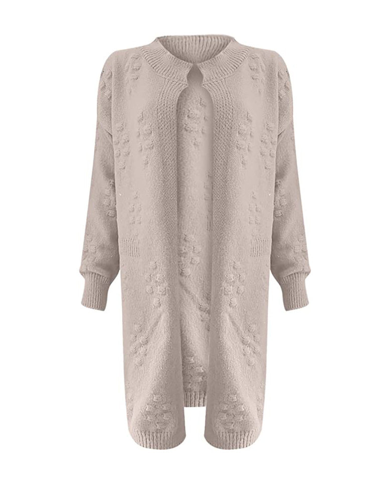 Women's Below-Knee Open-Front Textured Cotton-Blend Knit Cardigan