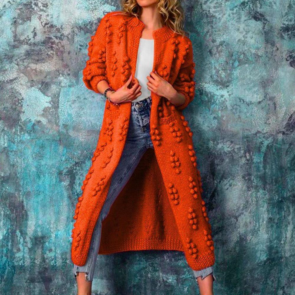 Women's Below-Knee Open-Front Textured Cotton-Blend Knit Cardigan