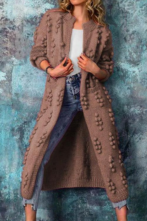 Women's Below-Knee Open-Front Textured Cotton-Blend Knit Cardigan