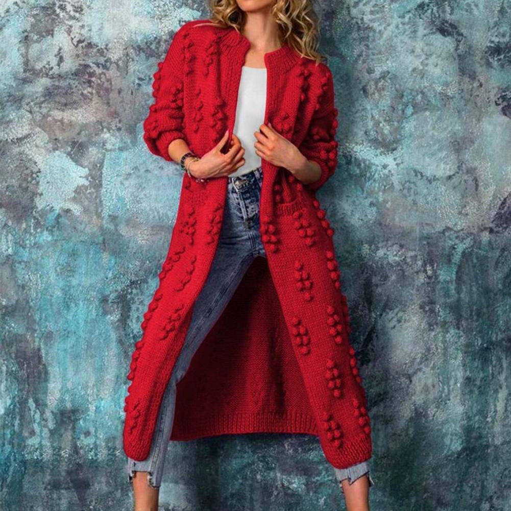 Women's Below-Knee Open-Front Textured Cotton-Blend Knit Cardigan
