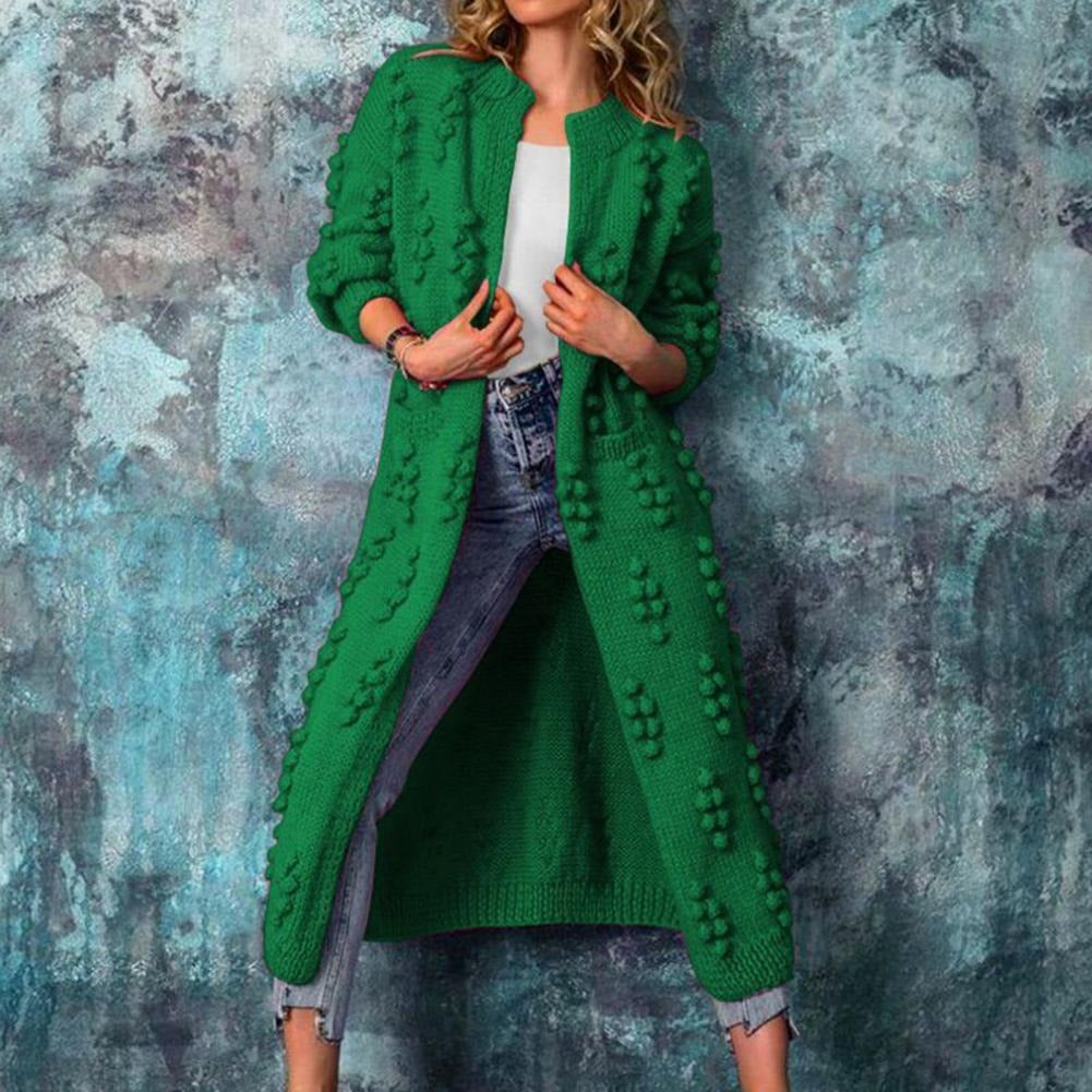 Women's Below-Knee Open-Front Textured Cotton-Blend Knit Cardigan
