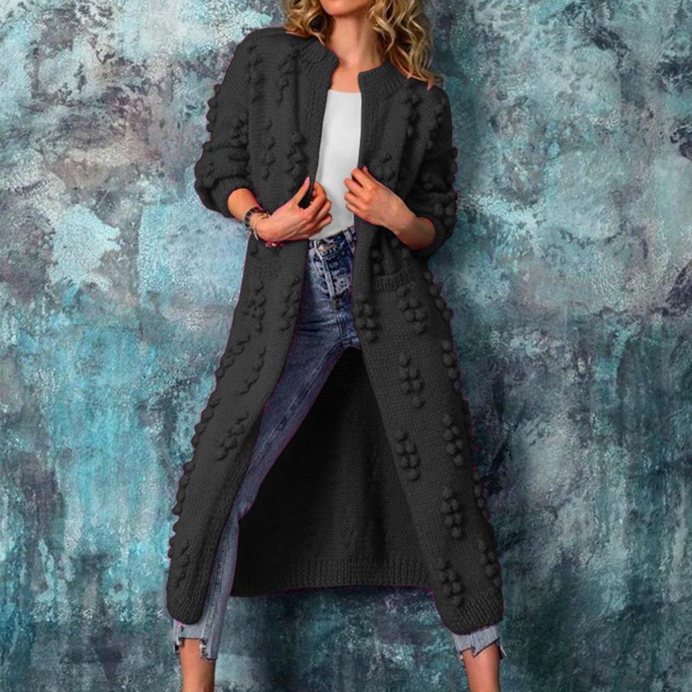 Women's Below-Knee Open-Front Textured Cotton-Blend Knit Cardigan