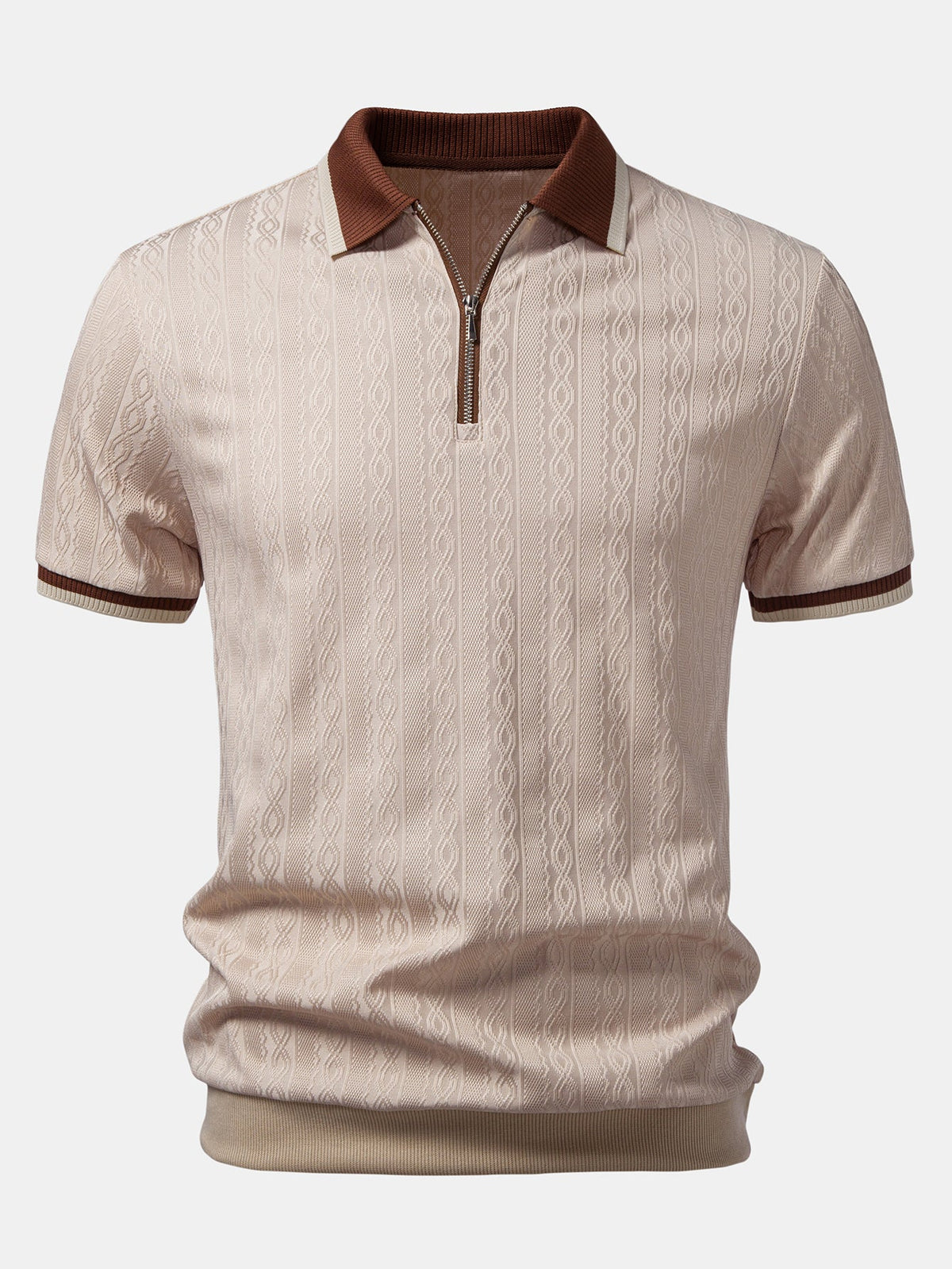 Men's Quarter-Zip Structured Collar Textured Polo Shirt