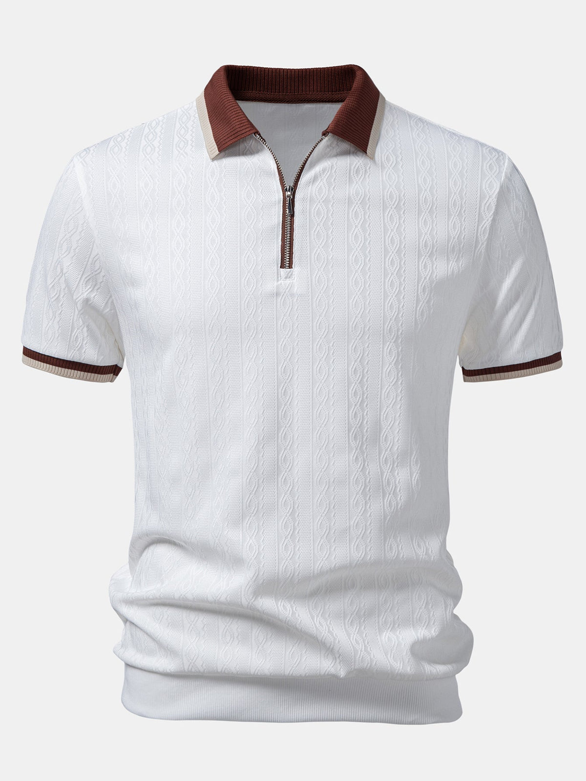 Men's Quarter-Zip Structured Collar Textured Polo Shirt