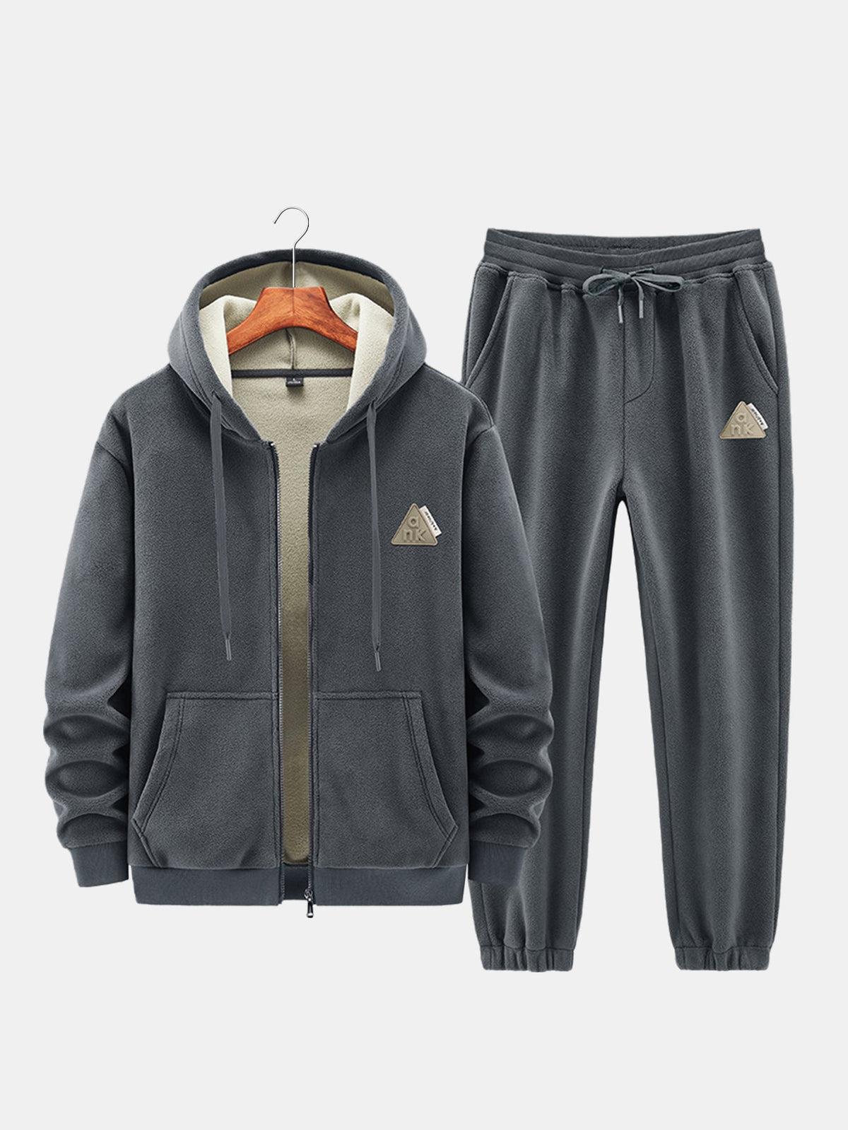Men's Warm Teddy-Lined Zip-Up Hooded Sweatsuit Set