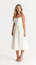 Women's Spaghetti Strap Wedding Guest Midi Dress with Pockets