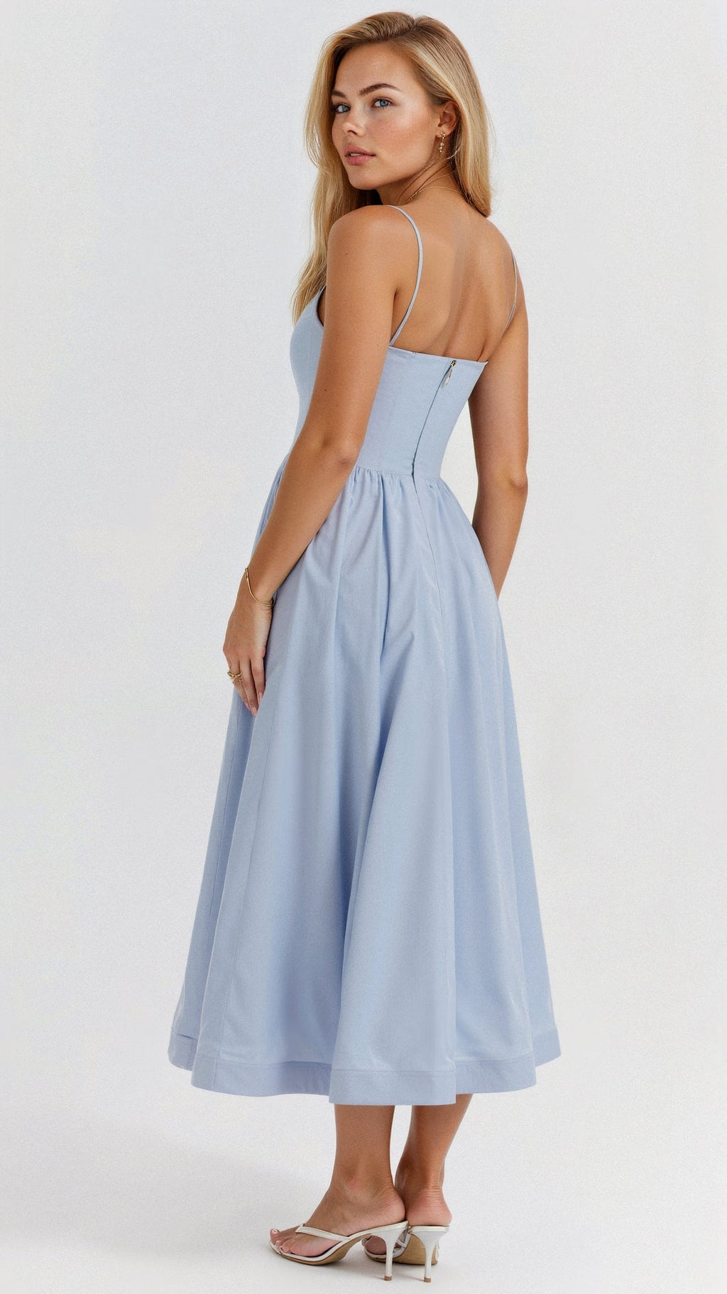 Women's Spaghetti Strap Wedding Guest Midi Dress with Pockets