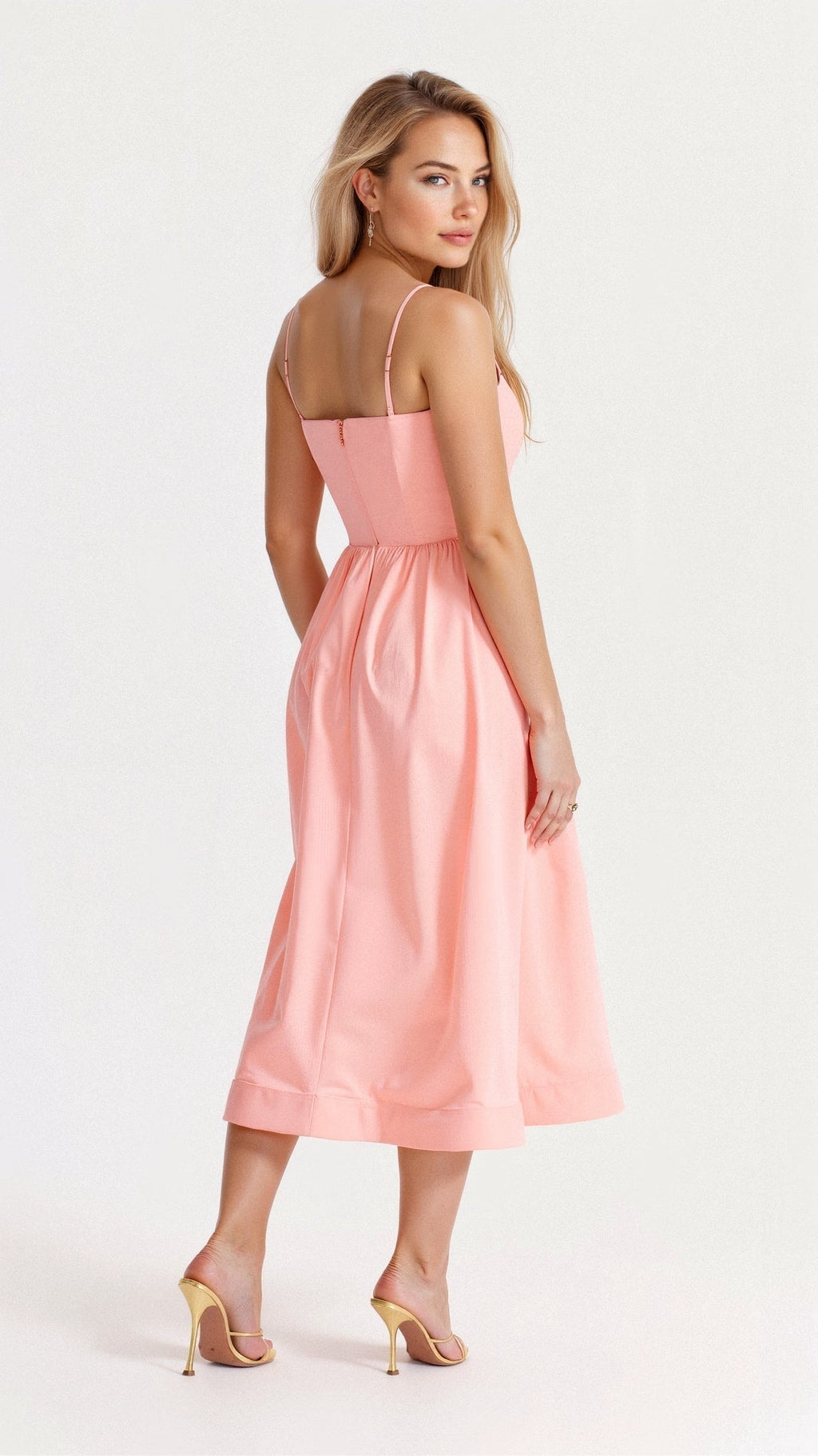 Women's Spaghetti Strap Wedding Guest Midi Dress with Pockets