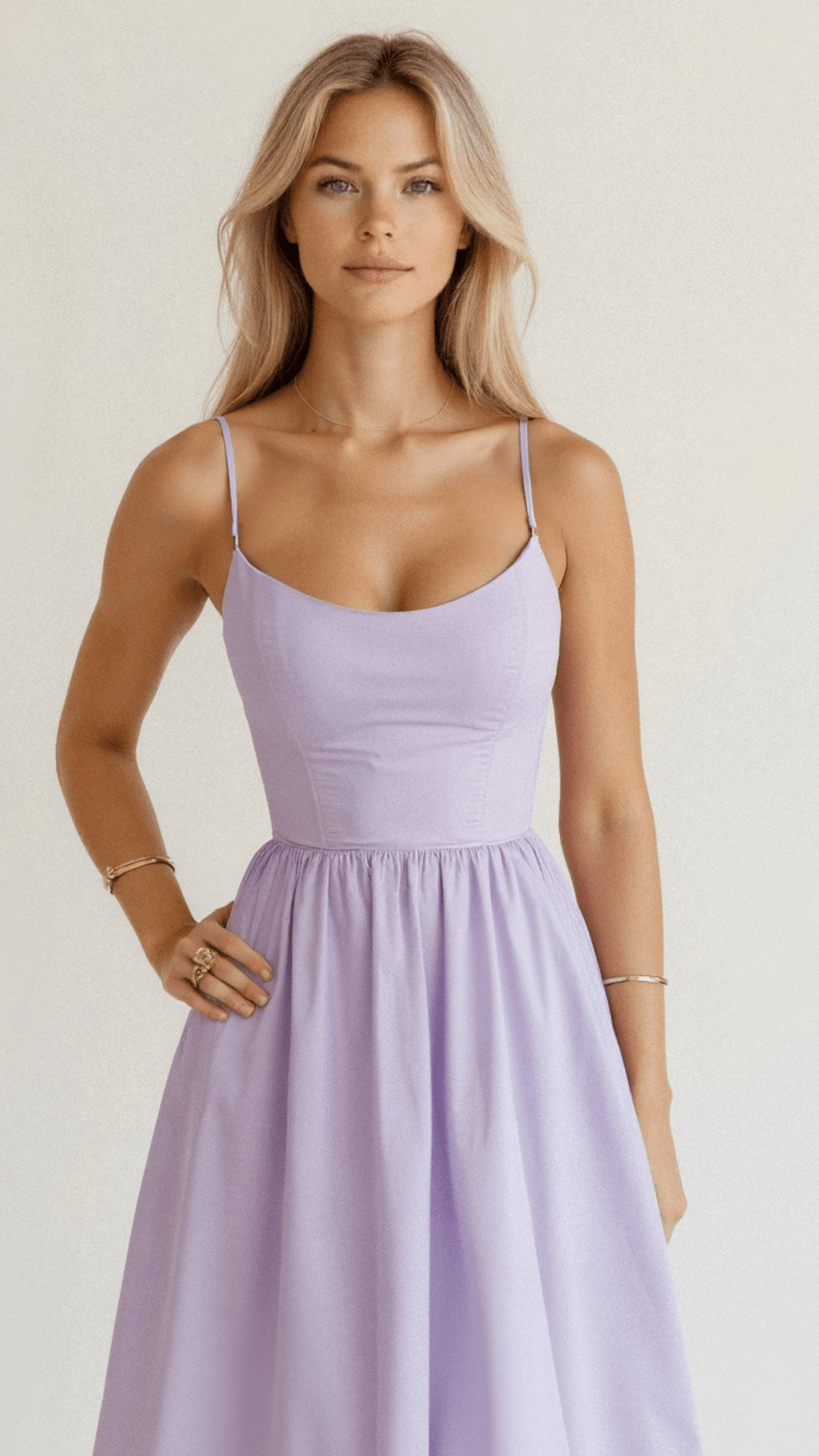 Women's Spaghetti Strap Wedding Guest Midi Dress with Pockets