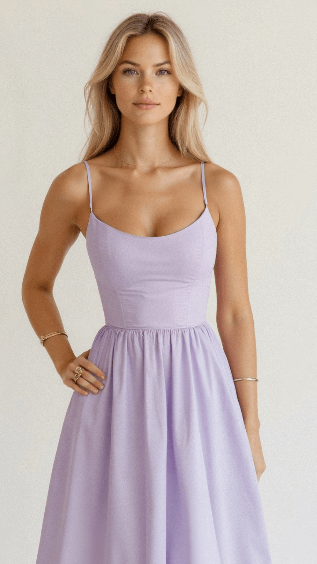 Women's Spaghetti Strap Wedding Guest Midi Dress with Pockets