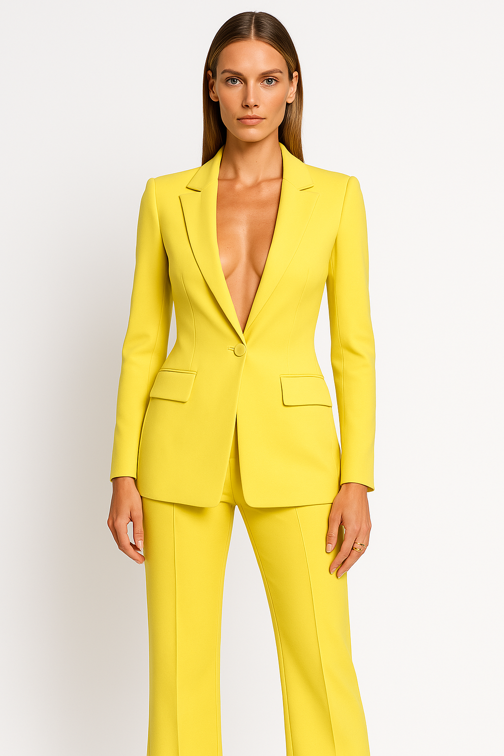 Women's Plunging V-Neck Blazer Straight Leg Pantsuit