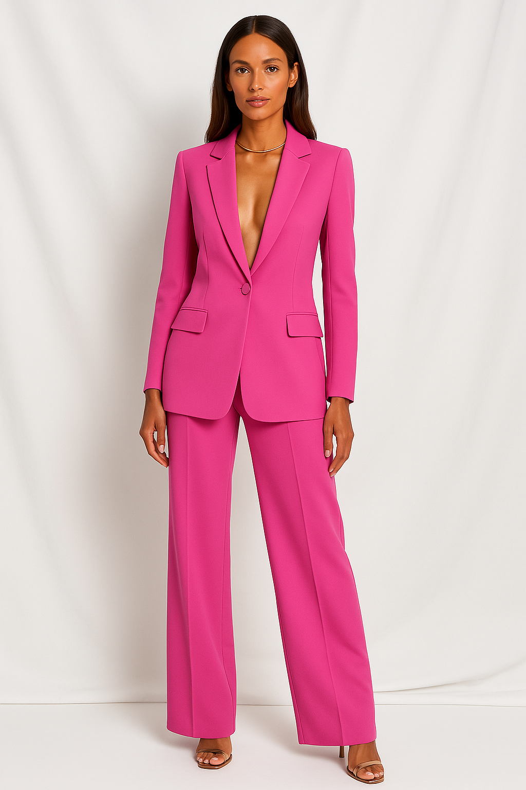 Women's Plunging V-Neck Blazer Straight Leg Pantsuit
