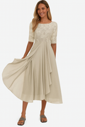 Women's Lace Bodice Chiffon Skirt Wedding Guest Midi Dress