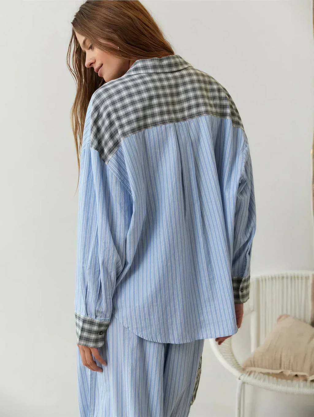 Women's Pajama-Inspired Oversized Button-Down Shirt Pants Lounge Set