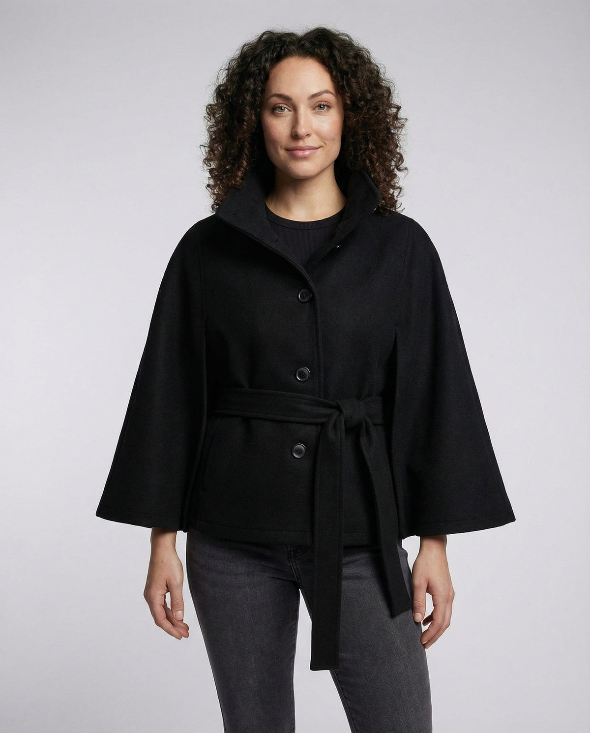 Women's Tie-Waist Wool Blend Cape Coat