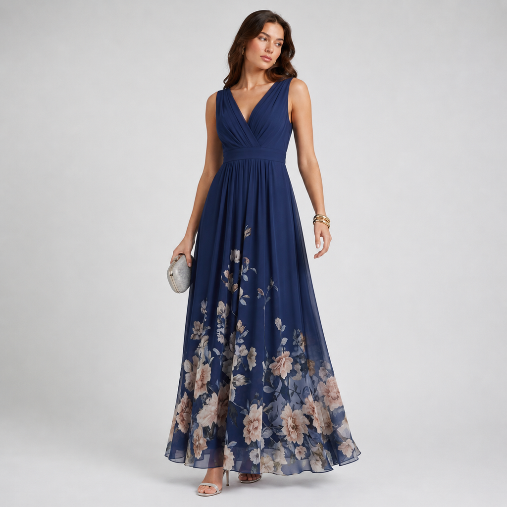 Women's Deep V Floral Occasion Maxi Dress