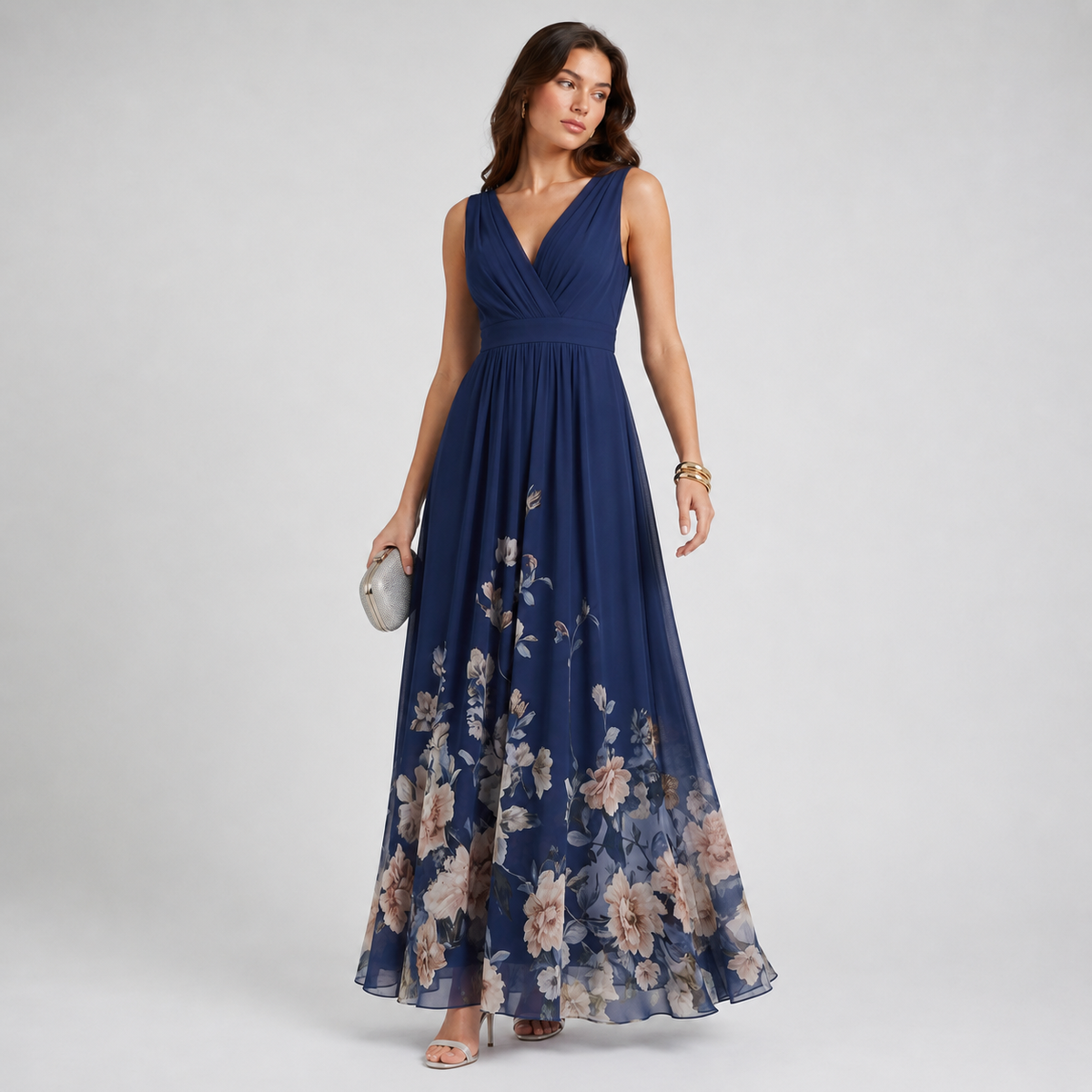 Women's Deep V Floral Occasion Maxi Dress