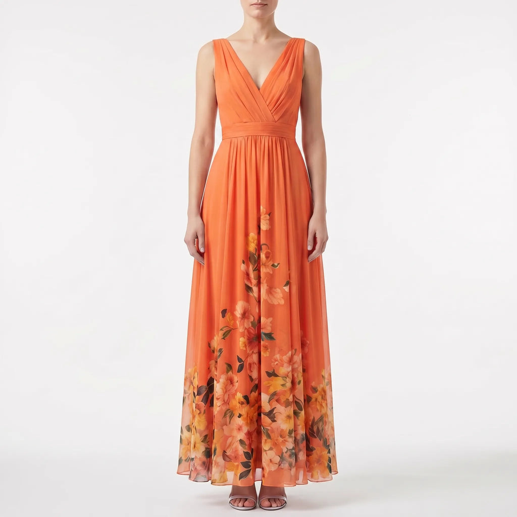 Women's Deep V Floral Occasion Maxi Dress