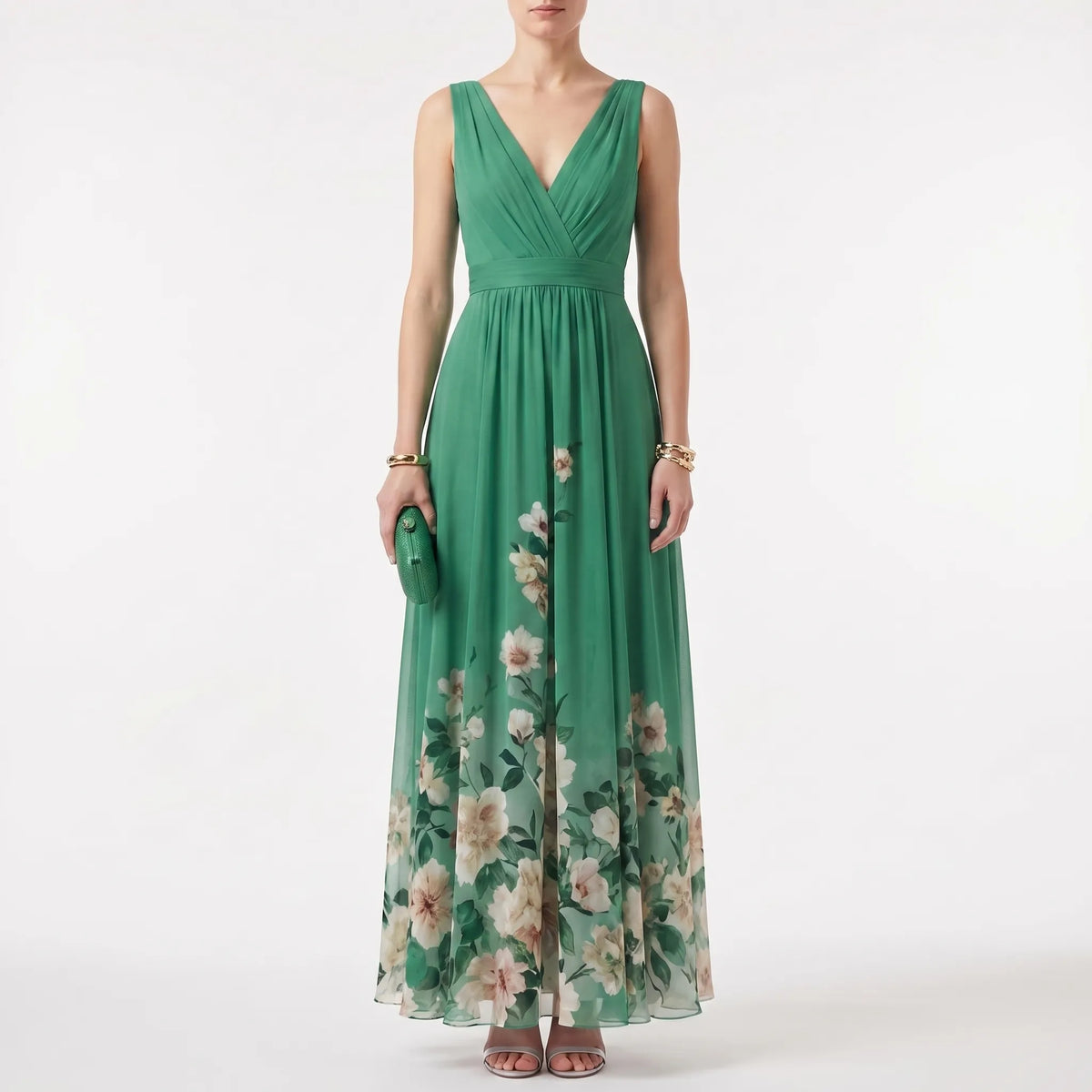 Women's Deep V Floral Occasion Maxi Dress