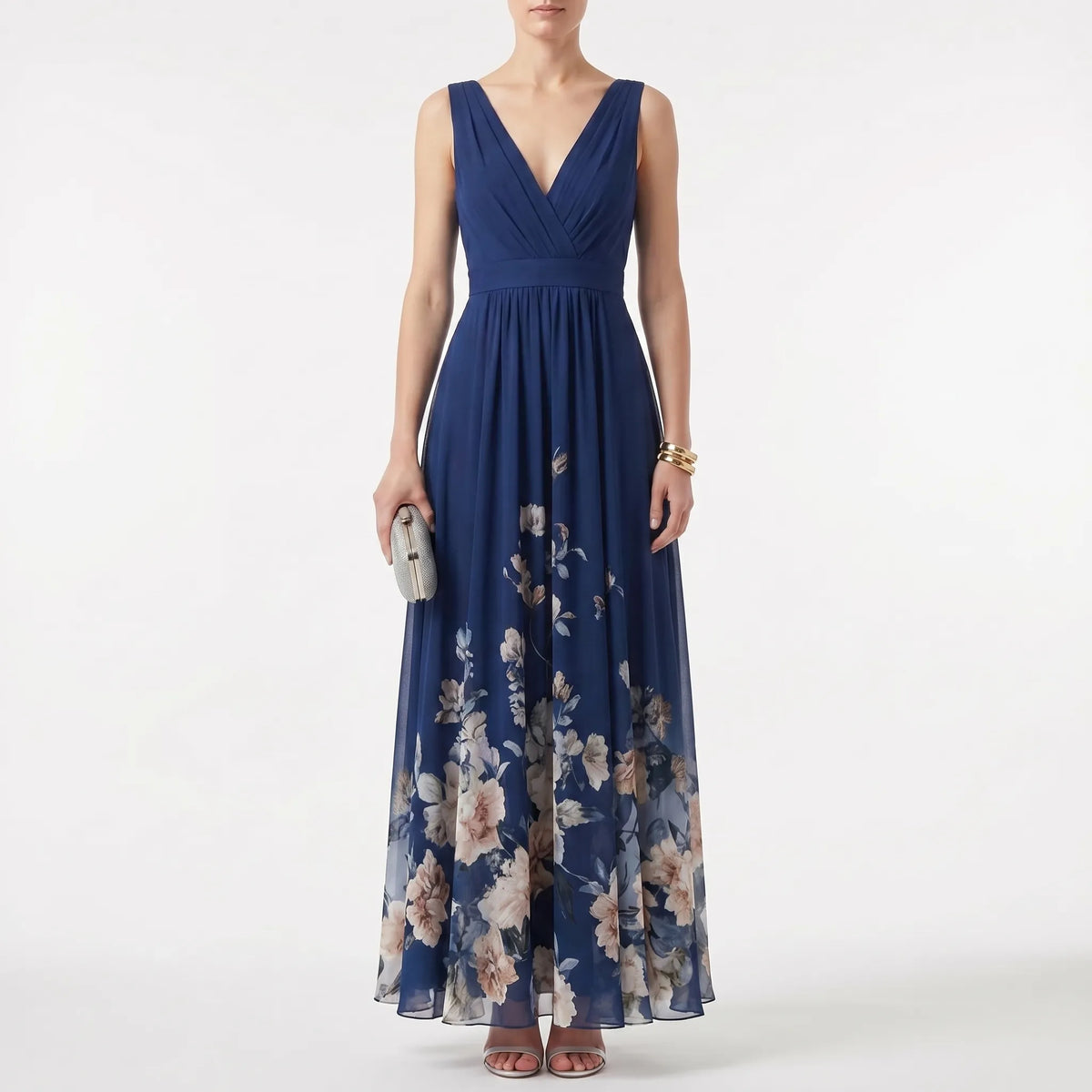 Women's Deep V Floral Occasion Maxi Dress
