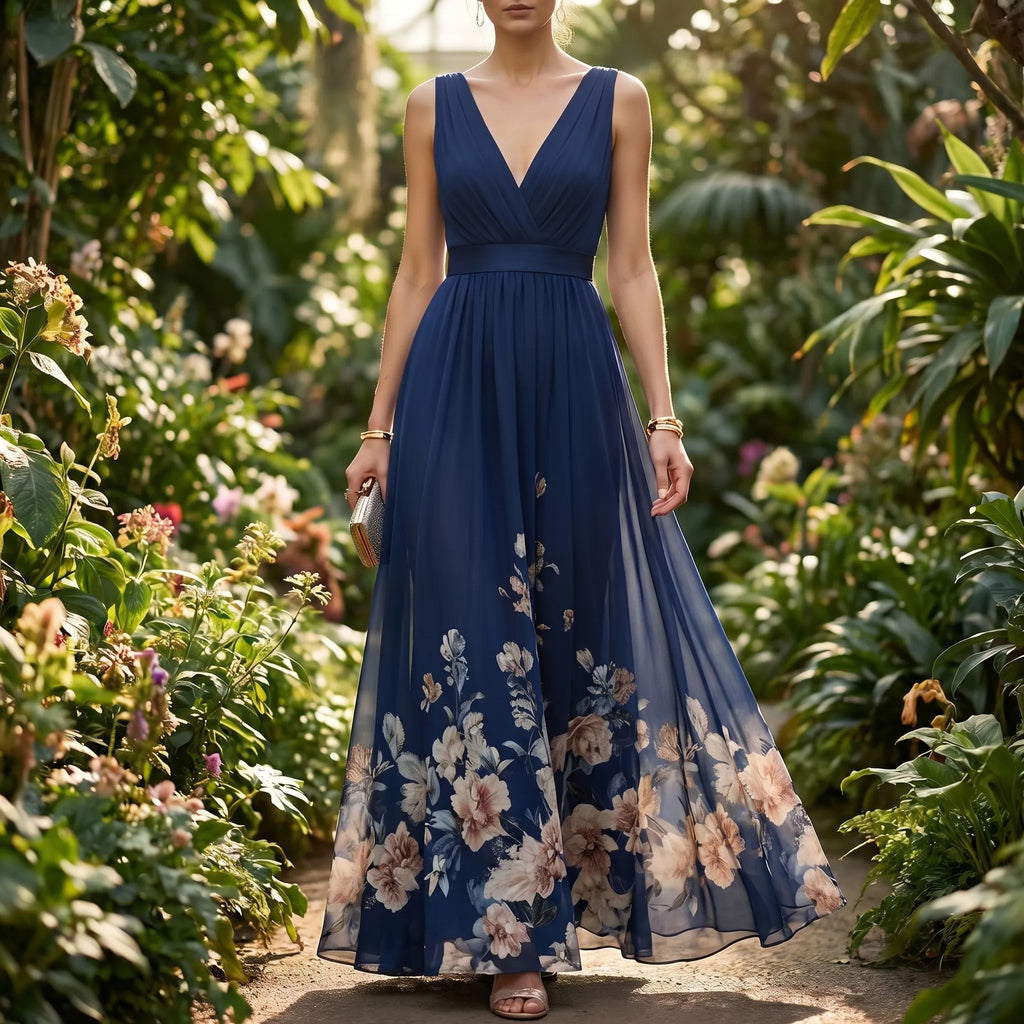 Women's Deep V Floral Occasion Maxi Dress