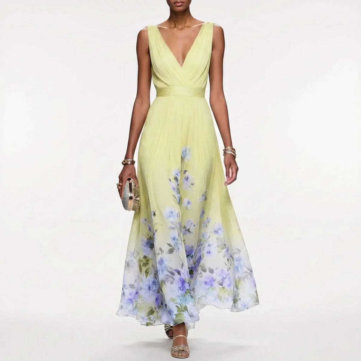 Women's Deep V Floral Occasion Maxi Dress