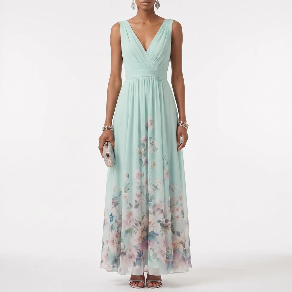 Women's Deep V Floral Occasion Maxi Dress