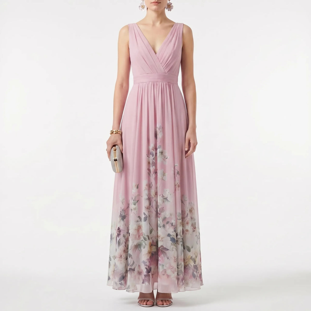 Women's Deep V Floral Occasion Maxi Dress