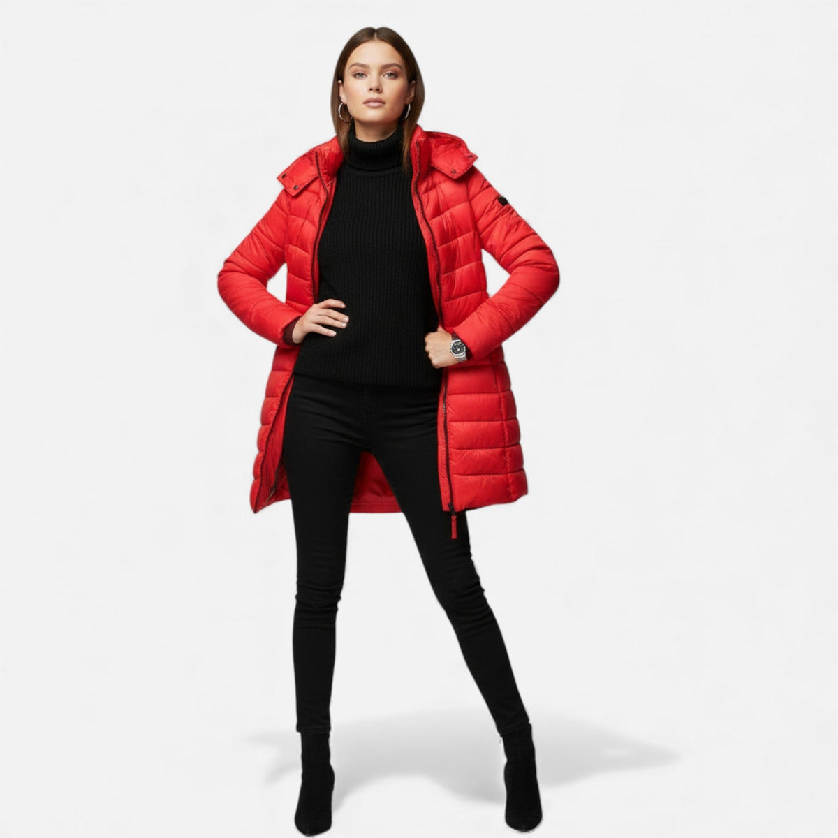 Women's Slim Fit Mid-Length Quilted Padded Coat
