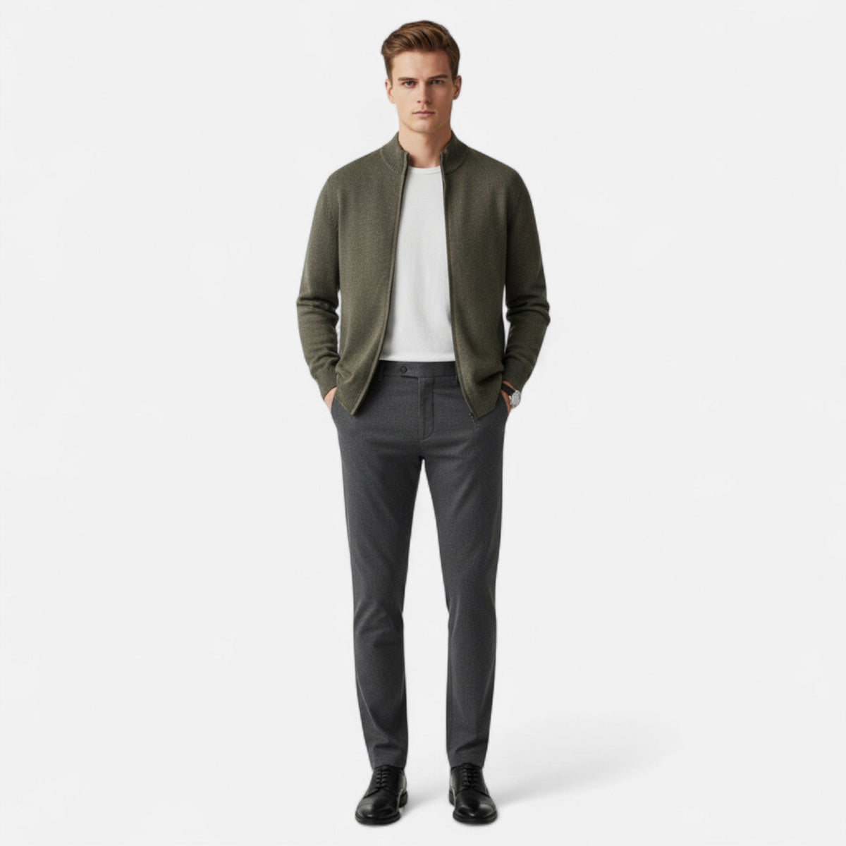 Men's Merino Full-Zip Stand Collar Knit Jacket