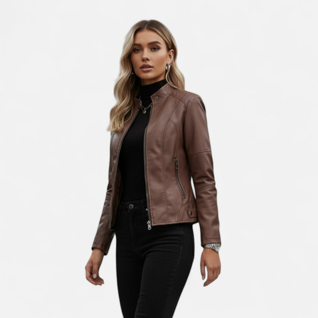 Women's Zip-Front Cropped Genuine Leather Jacket