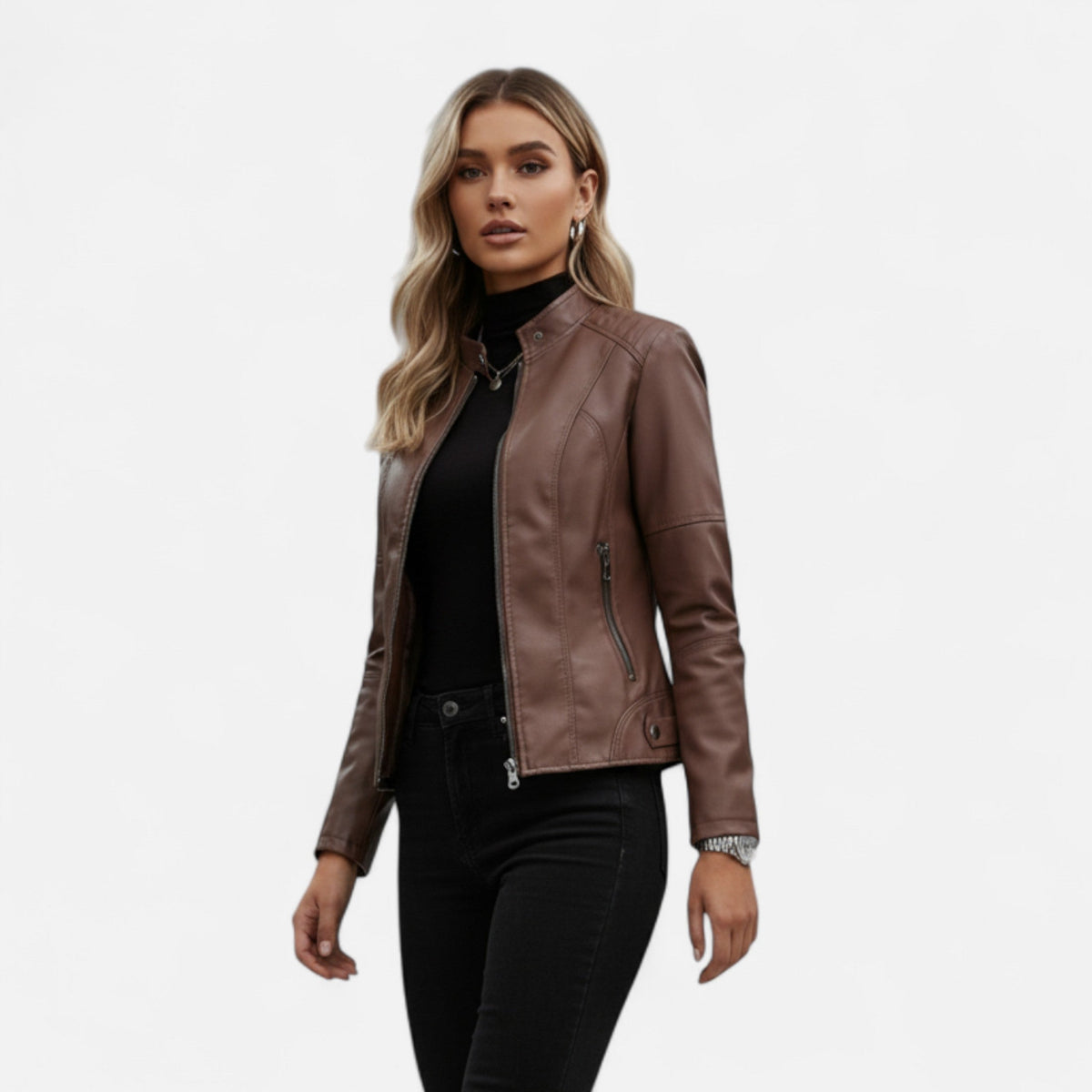 Women's Zip-Front Cropped Genuine Leather Jacket