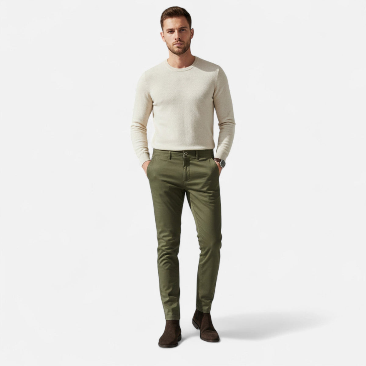 Men's Tailored Cotton Blend Smart Casual Chino Pants