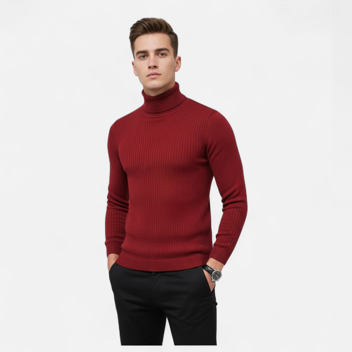 Men's Lapel Neckline Wool Blend Knit Pullover