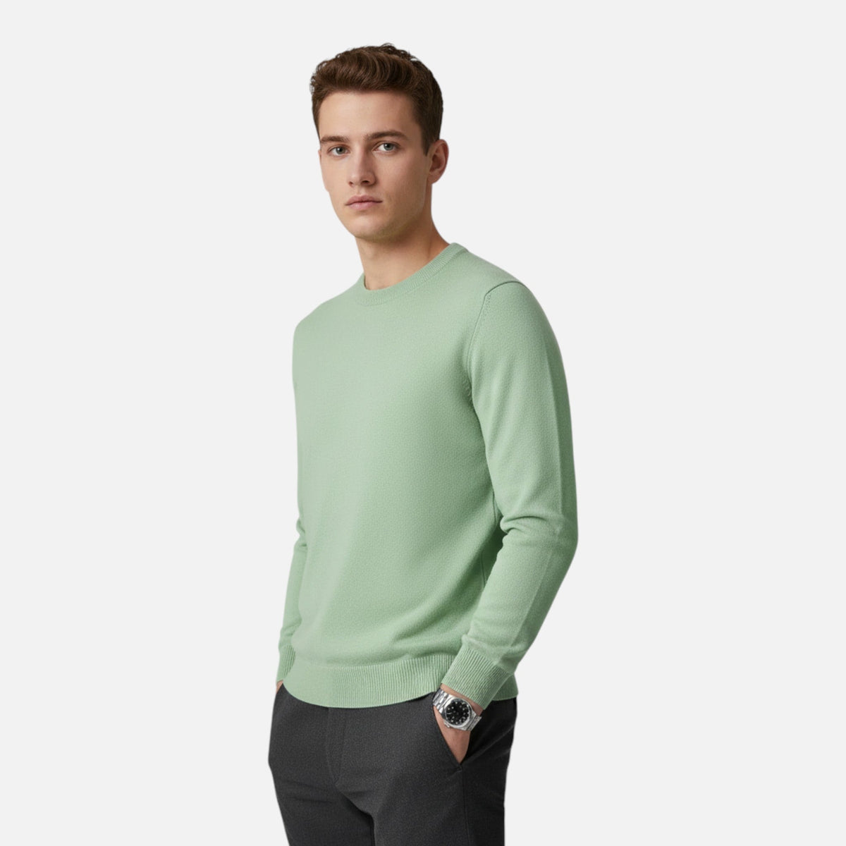 Men's Tailored Slim Ribbed Crew Neck Knit Pullover