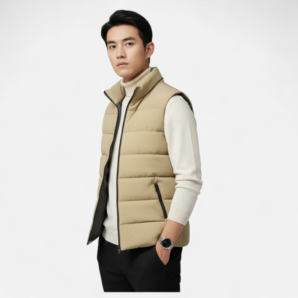 Men's Winter Padded Vest with Front Zip and Quilting