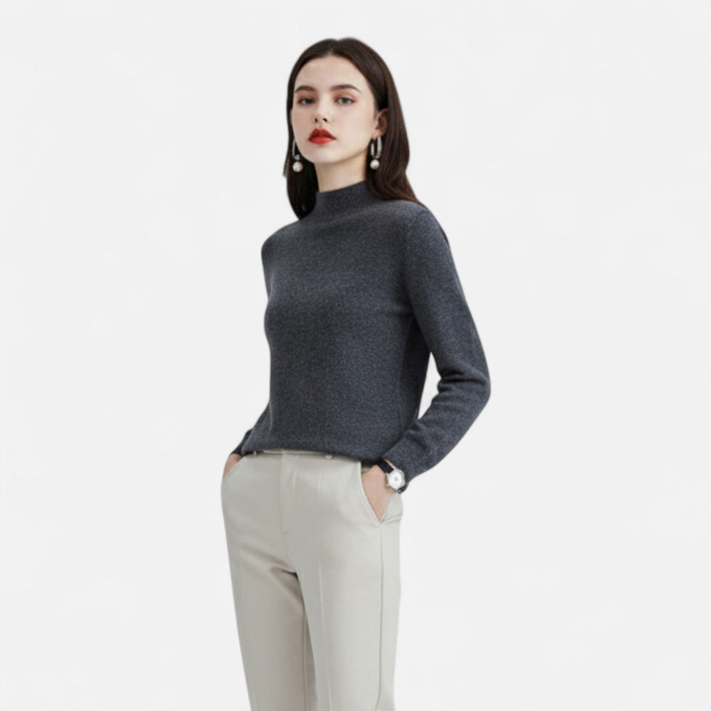 Women's Elegant Half-Neck Pure Wool Knit Pullover