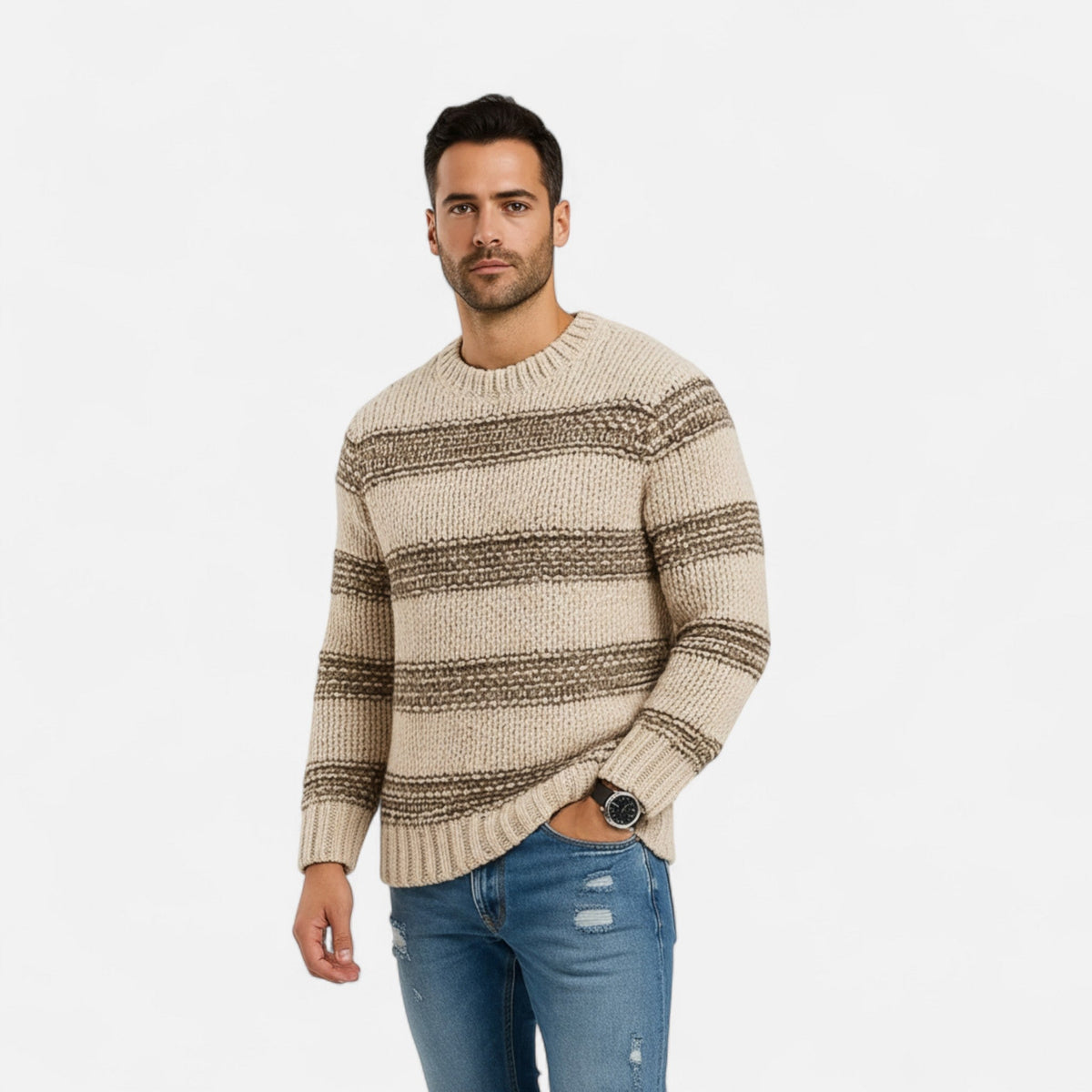 Men's Classic Mid-Weight Crewneck Winter Knit Pullover